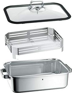 WMF WMF Vitalis Kompaktowy parowiec / prażalnik, ze szklaną pokrywą z silikonową obręczą, termometr do gotowania, taca do gotowania, stal nierdzewna Cromargan, nadaje się do indukcji, 35 x 21,5 x 10 cm, 3,5l 4