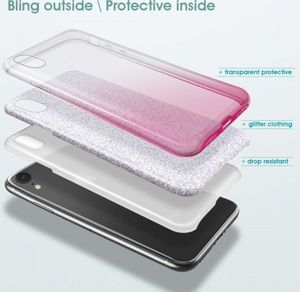 Etui HUAWEI P SMART PRO Brokat Glitter srebrno-różowe 3