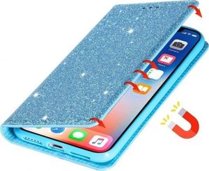 Etui HUAWEI Y6P portfel z klapką Flip Magnet Shine Brokat miętowe 3