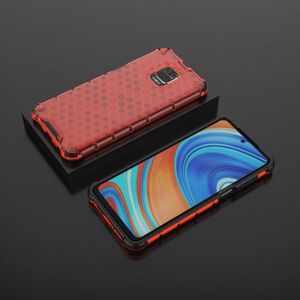 Hurtel Honeycomb etui pancerny pokrowiec z żelową ramką Xiaomi Redmi Note 9S czerwony 13