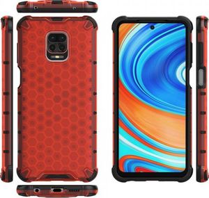 Hurtel Honeycomb etui pancerny pokrowiec z żelową ramką Xiaomi Redmi Note 9S czerwony 2
