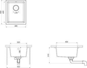 Zlewozmywak vidaXL Zlew kuchenny z otworem przelewowym, szary, granitowy 7