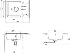 Zlewozmywak vidaXL Owalny  kuchenny z otworem przelewowym, czarny, granitowy 8