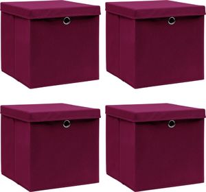 vidaXL 4 pudełka z pokrywami, ciemnoczerwone, 32x32x32 cm, tkanina 1