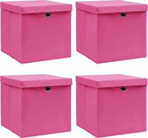 vidaXL Pudełka z pokrywami, 4 szt., różowe, 32x32x32 cm, tkanina 1