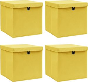 vidaXL Pudełka z pokrywami, 4 szt., żółte, 32x32x32 cm, tkanina 1