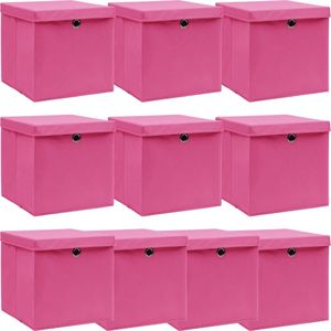 vidaXL Pudełka z pokrywami, 10 szt., różowe, 32x32x32 cm, tkanina 1