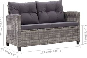 vidaXL 2-osobowa sofa ogrodowa z poduszkami, szara, 124 cm, rattan PE 6