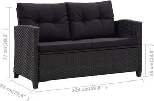 vidaXL 2-osobowa sofa ogrodowa z poduszkami, czarna, 124 cm, rattan PE 6