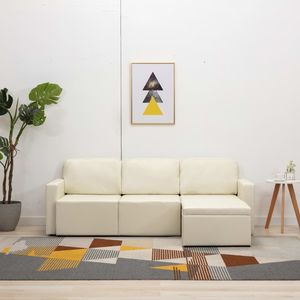 vidaXL 3-osobowa, rozkładana sofa modułowa, kremowa, sztuczna skóra 1