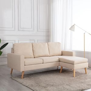 vidaXL 3-osobowa sofa z podnóżkiem, kremowa, tapicerowana tkaniną 1