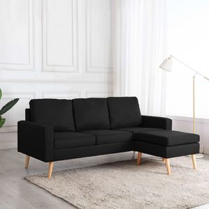 vidaXL 3-osobowa sofa z podnóżkiem, czarna, tapicerowana tkaniną 1