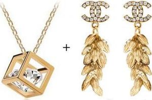 Lovrin KOLCZYKI ZŁOTE KŁOSY CHANELKI CYRKONIE + NASZYJNIK GRATIS 2