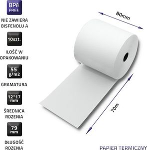 Qoltec Rolka termiczna Qoltec 80x70 | 55g/m2 | 10szt 2