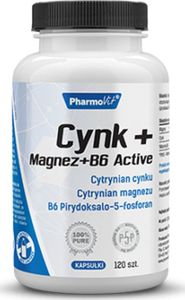 Pharmovit Cynk + Magnez + B6 Active 120 Kaps. Pharmovit Cytrynian Cynku Cytrynian Magnezu B6 Pirydoksalo-5-Fosforan 1