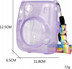 Pokrowiec LoveInstant Futerał Etui Pokrowiec Do Fujifilm Instax Mini 11 Fioletowy Brokat Przezroczysty 3
