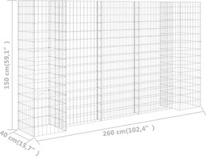 vidaXL Donica gabionowa w kształcie H, drut stalowy, 260x40x150 cm 5