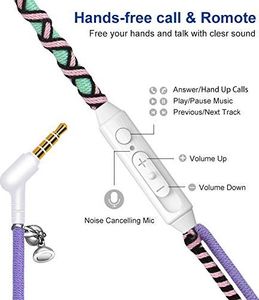 Słuchawki Urizons URIZONS Słuchawki z mikrofonem i pilotem Słuchawki do iPhone'a iPad iPod Mac Laptop Tablety Android Smartfony Ręcznie robione tkaniny Pleciona bransoletka plemienna 08A 2