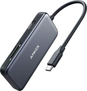 HUB USB Anker Anker Koncentrator 5-w-1 USB-C, adapter 4K USB-C na HDMI, czytnik kart pamięci SD / TF, z 2 portami USB 3.0, do MacBooka Pro 2016/2017/2018, Chromebooka, XPS 1