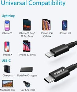 Kabel USB Anker Anker Kabel z USB C na Lightning, nowy nylonowy kabel do ładowania z USB-C na Lightning, długość 1 m, certyfikat MFi, do iPhonea SE / 11 Pro / X / XS / XR / 8 Plus / AirPods Pro, obsługuje zasilanie 4