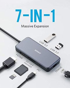 HUB USB Anker Anker USB C Hub, adapter 7 w 1 PowerExpand + z 4K HDMI, zasilanie 60 W, 1 GBPS Ethernet, 2 porty USB 3.0 i czytnik kart pamięci SD / mircoSD, do MacBook Pro 2016/2017/2018, Chromebook, XPS 2