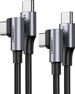 Kabel USB Ugreen Kabel UGREEN USB C na USB C Pakiet 90 stopni 2 60W 3A Zasilanie Kabel USB C z wtyczką kątową obsługuje MacBooka Air 2020, iPada Pro 2020, Google Pixel 4, Samsung Galaxy S20 (2M) 1