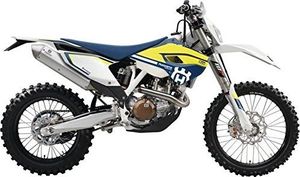 Bauer Maisto Husqvarna FE 501: wierny model motocykla 1:12, z ruchomą podstawą, zawieszeniem i swobodnie toczącymi się kołami, 17 cm, niebiesko-biały (5-16921) 1