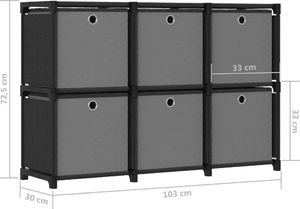 vidaXL Regał z 6 przegrodami, pudełka, czarny, 103x30x72,5 cm, tkanina 7