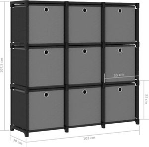 vidaXL Regał z 9 przegrodami, pudełka, czarny 103x30x175,5 cm, tkanina 8