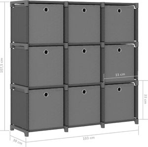 vidaXL Regał z 9 przegrodami, pudełka, szary, 103x30x175,5 cm, tkanina 8