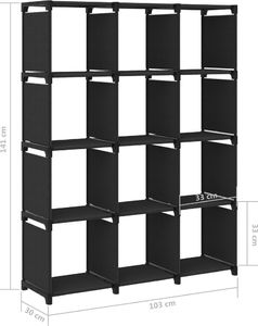 vidaXL Regał z 12 przegrodami, czarny, 103x30x141 cm, tkanina 7