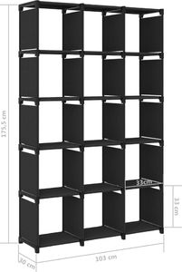 vidaXL Regał z 15 przegrodami, czarny, 103x30x175,5 cm, tkanina 7