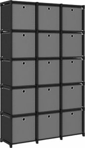 vidaXL Regał z 15 przegrodami z pudełkami, czarny, 103x30x175,5 cm 1