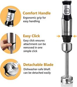Blender Aigostar  Aigostar Stirring Silver 30IOM - blender ręczny z kubkiem, blender ze stali nierdzewnej do żywności dla niemowląt, przełącznik jog o mocy 600W, stal nierdzewna klasy spożywczej 304, bez BPA. OPAKOWANIE JEDNORAZOWE. 5