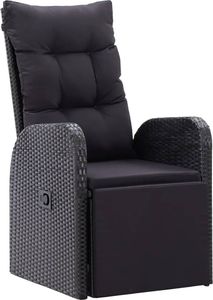 vidaXL Rozkładane krzesło ogrodowe z poduszką, polirattan, czarne (46066) 1