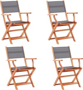 vidaXL Składane krzesła ogrodowe 4 szt., szare, eukaliptus i textilene 1