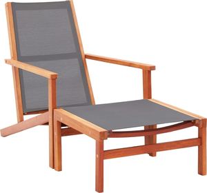 vidaXL Krzesło ogrodowe z podnóżkiem, szare, eukaliptus i textilene 1
