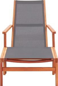 vidaXL Krzesło ogrodowe z podnóżkiem, szare, eukaliptus i textilene 2