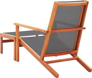 vidaXL Krzesło ogrodowe z podnóżkiem, szare, eukaliptus i textilene 4