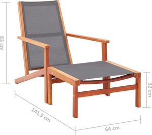 vidaXL Krzesło ogrodowe z podnóżkiem, szare, eukaliptus i textilene 8