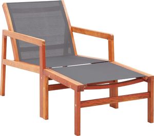 vidaXL Krzesło ogrodowe z podnóżkiem, szare, eukaliptus i textilene 1