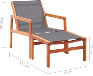 vidaXL Krzesło ogrodowe z podnóżkiem, szare, eukaliptus i textilene 8
