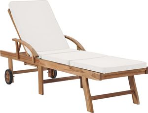 vidaXL Leżaki z poduszkami, 2 szt., lite drewno tekowe, kremowe 2