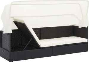 vidaXL Sofa ogrodowa z zadaszeniem, czarna, polirattanowa 4