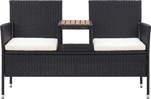vidaXL Dwuosobowa ławka ogrodowa ze stolikiem 143 cm rattan PE, czarna 2