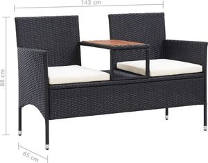 vidaXL Dwuosobowa ławka ogrodowa ze stolikiem 143 cm rattan PE, czarna 6