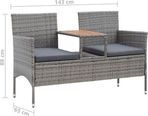 vidaXL 2-osobowa ławka ogrodowa ze stolikiem, 143 cm, rattan PE, szara 6