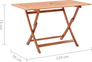 vidaXL Składany stół ogrodowy, 120x70x75 cm, lite drewno eukaliptusa 5