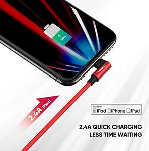 Kabel USB Ugreen Kabel UGREEN USB na Lightning 90 stopni z nylonowym oplotem z certyfikatem MFi, kompatybilny z iPhone SE 2020, 11, X, XR, XS, 8, 7, 6, iPad, etui ładujące Airpods (2M, czerwony) 7