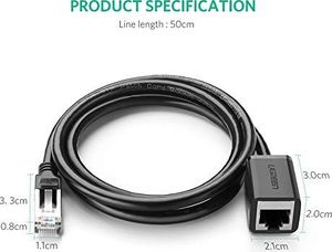 Ugreen Przedłużacz UGREEN do kabla Ethernet, kabla LAN, kabla sieciowego Gigabit i kabla RJ45 Kompatybilny z Cat5 Cat5e Cat6 Cat7 Cat8, kabel adaptera do sieci Ethernet, LAN, przedłużacz sieci (0,5 m) 6